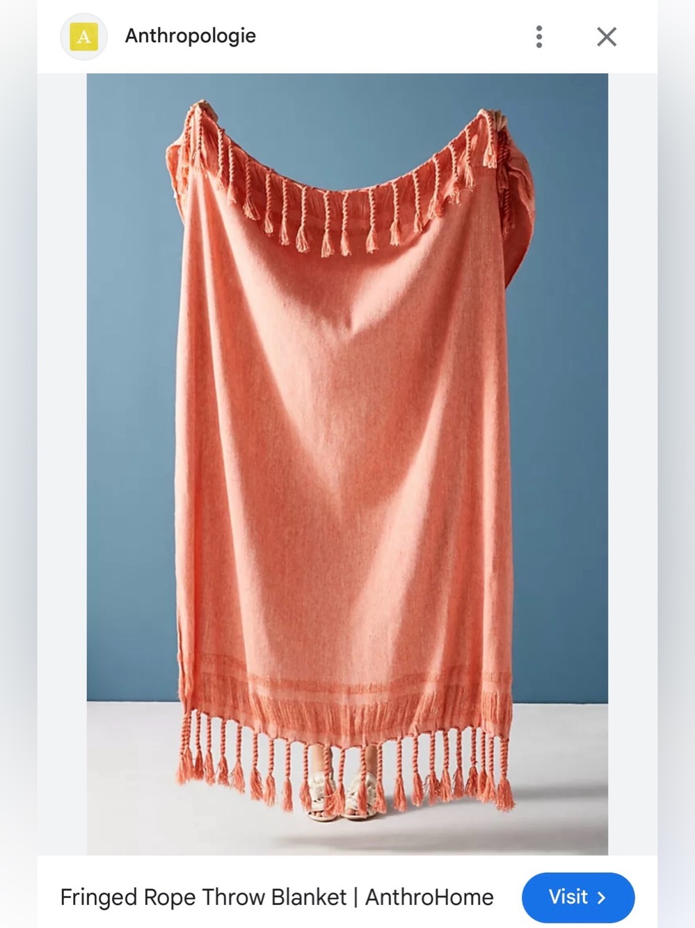 Anthropologie Coral Fringed Rope Throw Blanket
